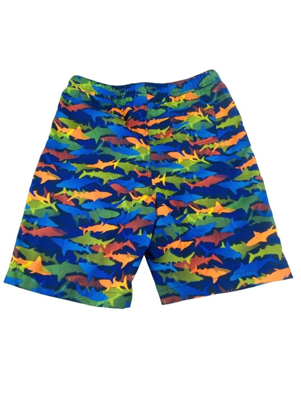 Boys Lands End Colorful Shark Print Swim Shorts XL (14-16) Drawstring Waistband - Picture 2 of 10